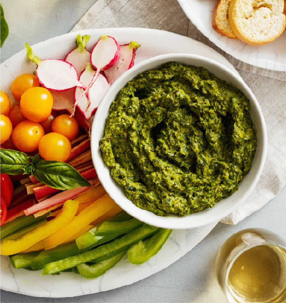 GREEN PEA PESTO DIP PARTY PLATTER