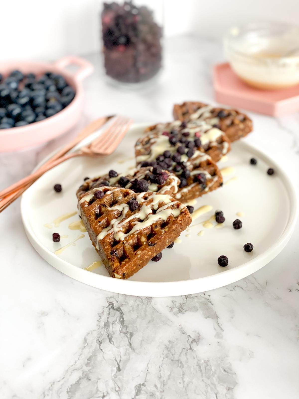 NO BAKE BLUEBERRY LEMON PROTEIN WAFFLE BARS