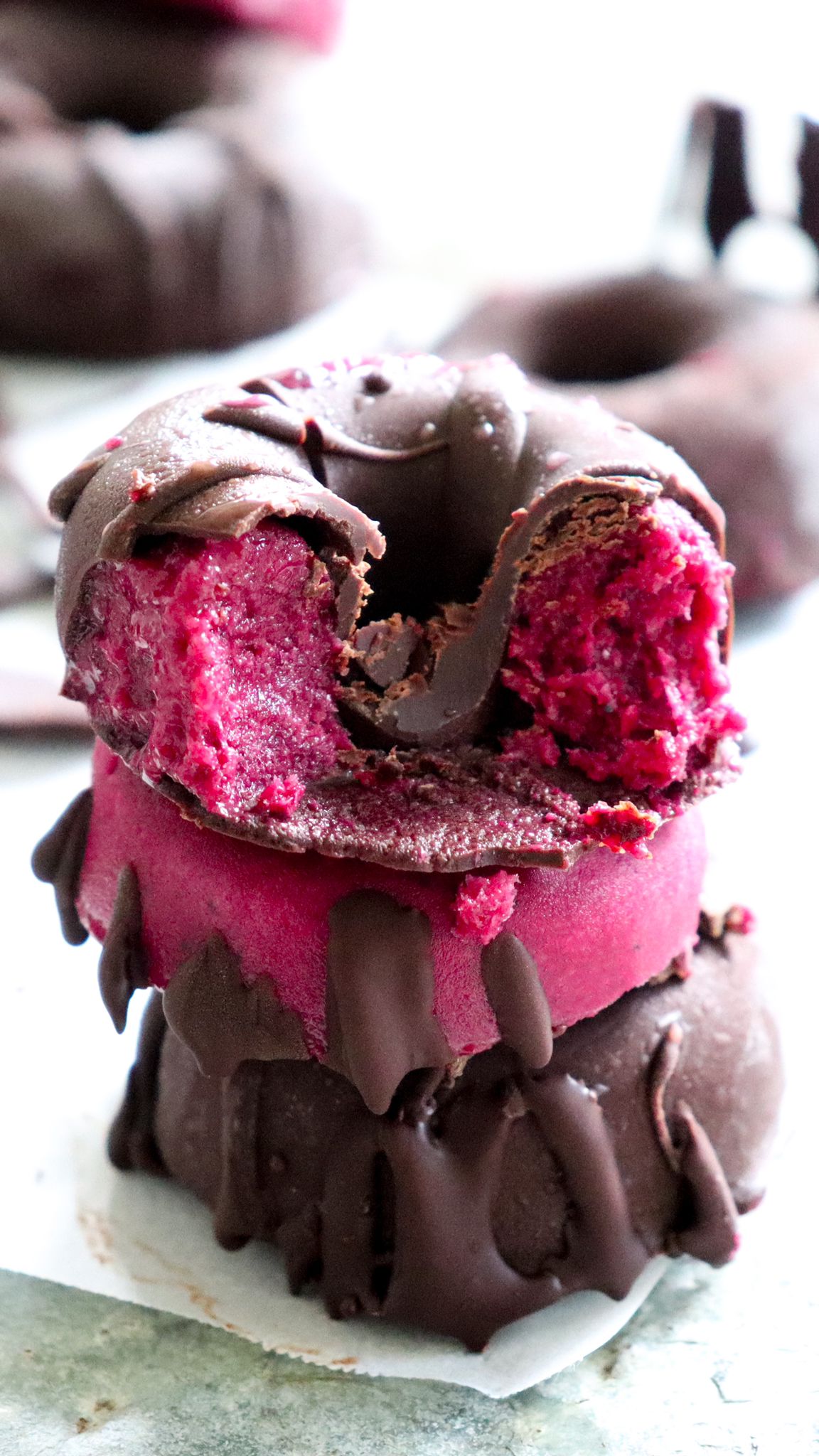 BLUEBERRY BEETROOT ICE-CREAM CHOCOLATE COATED DONUTS